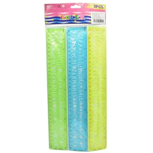 set 3 reglas plasticas flexible 30cms abecedario numeros 0