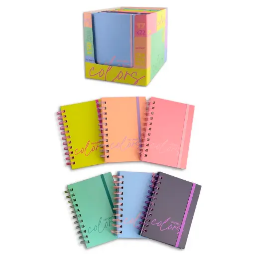 cuaderno espiral anillado ibi craft colors a6 medida 177x220mms x150 hojas tapa dura varios motivos 0