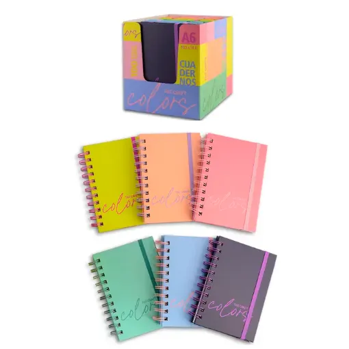 cuaderno espiral anillado ibi craft colors a6 medida 105x148mms x100 hojas tapa dura varios motivos 0