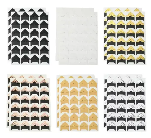 esquinero carton 2cms aplique adhesivo para scrapbooking fotos plancha x24 unidades varios colores 0
