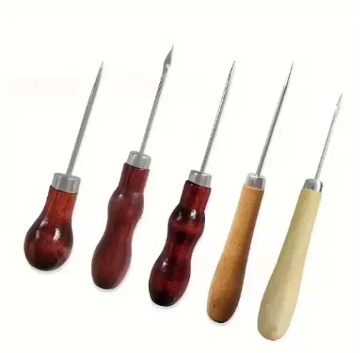 set 5 punzones mango madera para cuero telas manualidades gral 0
