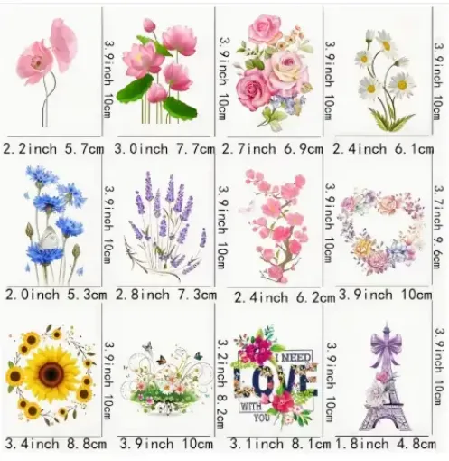 aplique lavable calcomania dtf para transferir plancha tela 10cms motivos florales por unidad 0