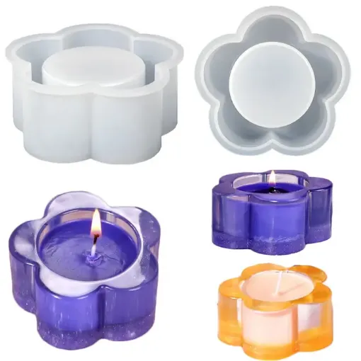 molde silicona para resina epoxi modelo candelabro portavelas flor 5 petalos 88x31mms 0
