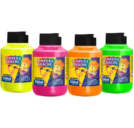 tempera guache escolar acrilex frasco 250ml colores neon 0