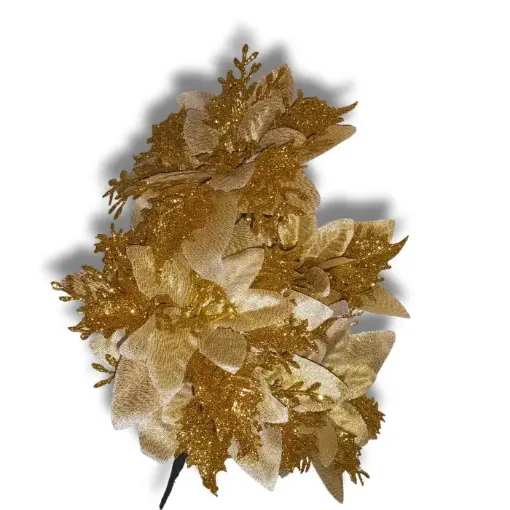 ramo flores artificiales estrella federal x5 flores 12cms hojas medida 33cms color oro dorado 0