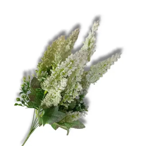 ramo flores artificiales lavandas pastel folaje x7 varas 38cms color blanco 0