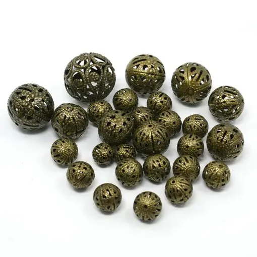 filigrana metalica bolitas caladas 6 16mms por 20grs 34 unidades color bronce antiguo 0