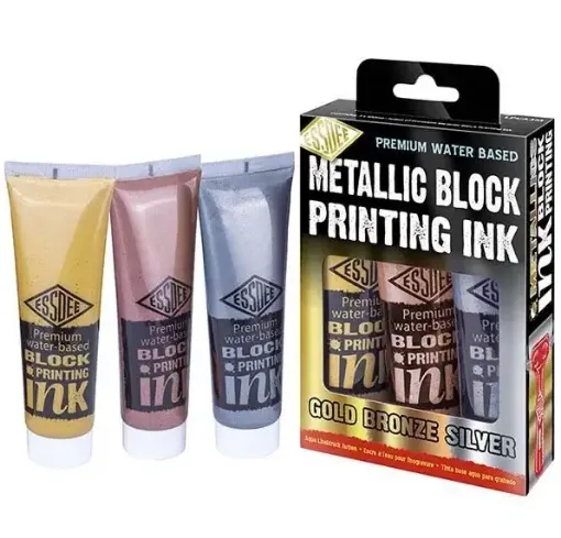 tinta para impresion sellos essdee lino printing ink set 3 colores metalizados 100ml 0