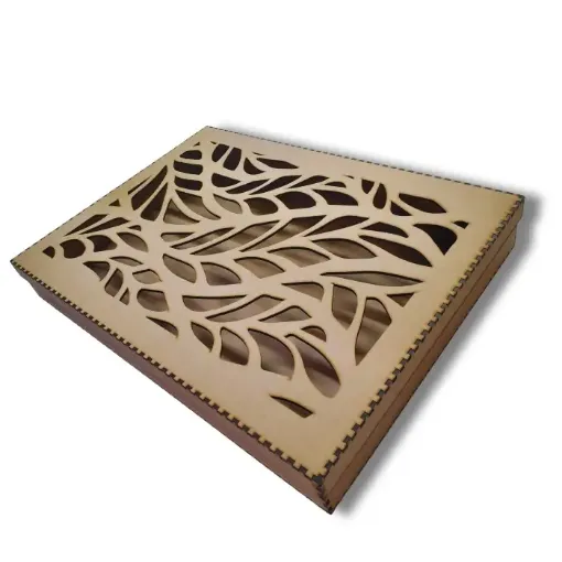 caja mdf 3mms corte laser grande 45x33x6cms tapa calada modelo hojas 0