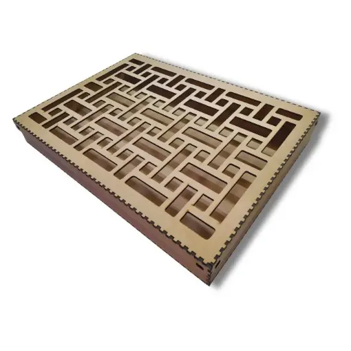 caja mdf 3mms corte laser grande 48 5x34x8cms tapa calada modelo pacman 0