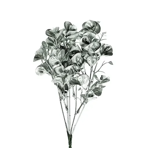 ramo flores artificiales hojas metalizadas x5 ramas 35cms color plateado 0