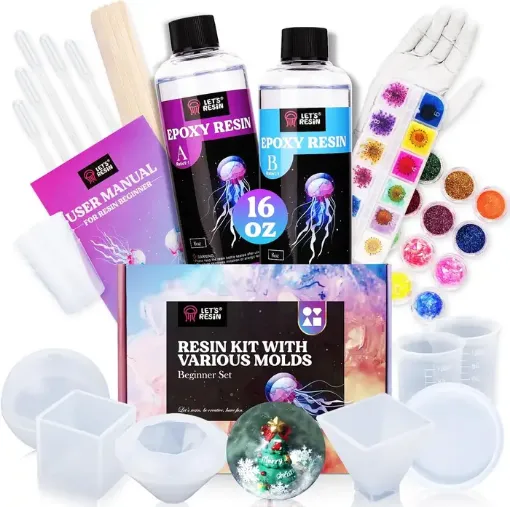 kit iniciacion resina epoxi transparente sin brubujas lets resin x16oz 473ml 4 moldes accesorios 0