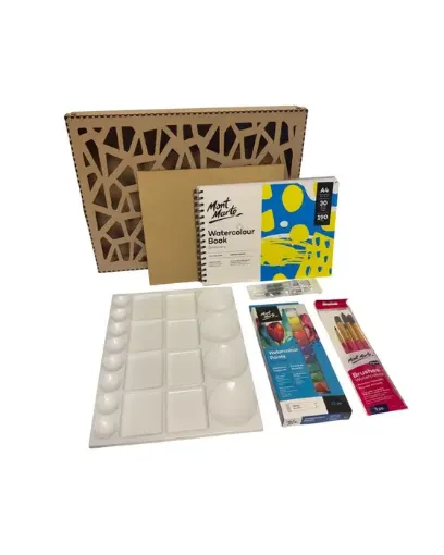 kit basico pintura acuarela caja lujo calada especial para regalar 45x33x6cms 0
