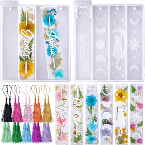 set 2 moldes silicona para resina epoxi lets resin 2 modelos marca paginas accesorios 0