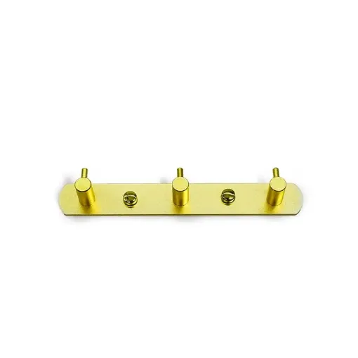 perchero colgador metalico dorado 3 ganchos medida 21x3cms 0