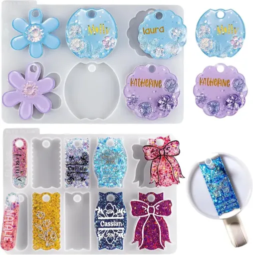 set 2 moldes silicona para resina lets resin colgantes etiquetas 16 modelos 8cms 0