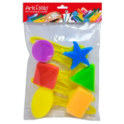 set 6 sellos esponja mango accesorios pintura motivos infantiles 0