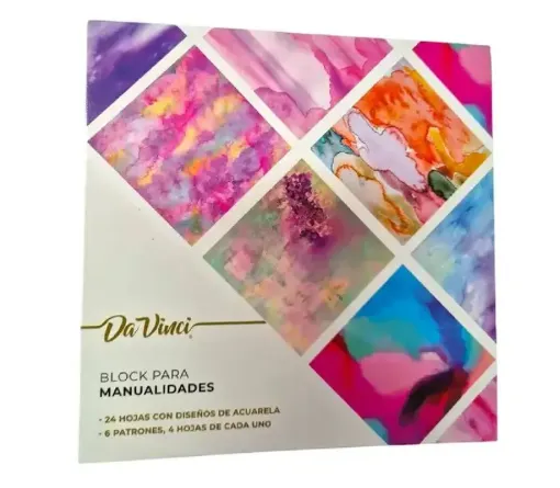 block para manualidades cartulina 230grs da vinci 15x15cms 24 hojas 6 motivos acuarela 0