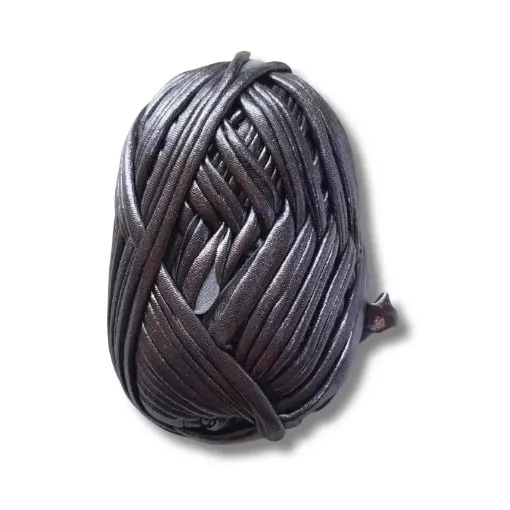 trapillo poliester simil eco cuero metalizado t shirt yarn crochet ovillo 100grs color plata oscuro 0