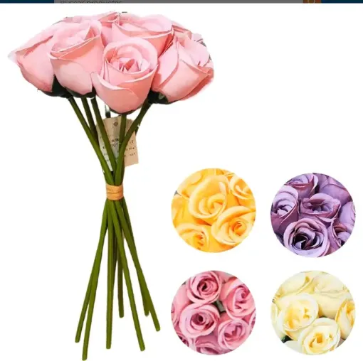 ramo flores artificiales atado rosas 28cms x9 unidades varios colores 0