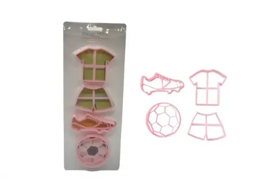 set 4 cortantes moldes plastico para galletitas masas formas futbol x4 medida 33x13cms 0