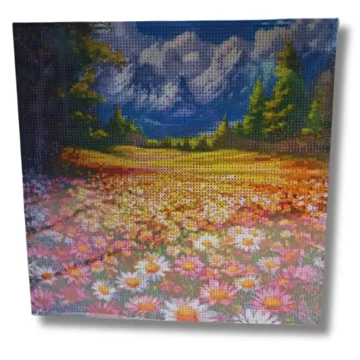 pintura diamantes 5d bastidor cuadrado 30x30cms motivo campo flores 0