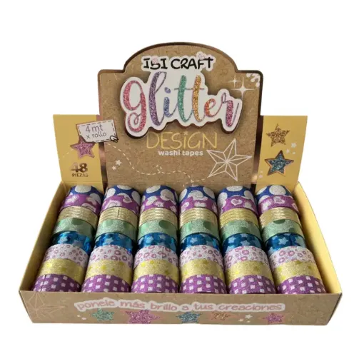 cinta adhesiva decorativa washi tape ibi craft rollo 15mm 4mts colores glitter design caja por unida 0