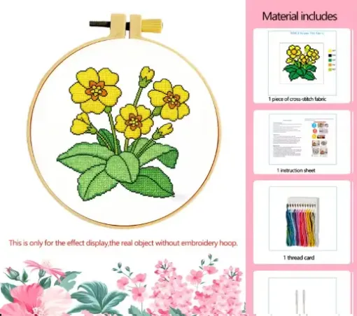 kit para bordar punto cruz 12cms incluye tela hilos agujas sin bastidor motivo impreso girasoles 0