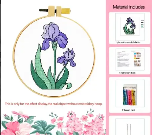 kit para bordar punto cruz 12cms incluye tela hilos agujas sin bastidor motivo impreso tulipanes 0