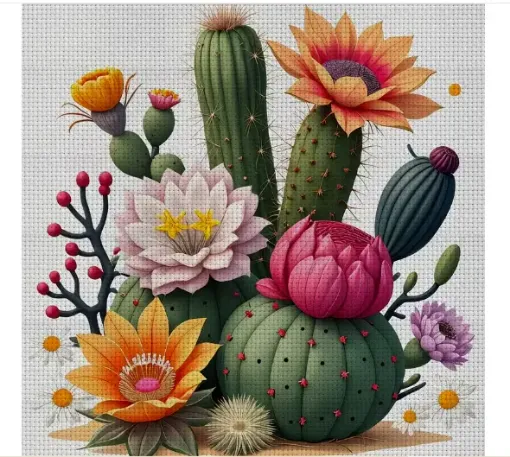 kit para bordar punto cruz 30x30cms incluye tela hilos agujas sin bastidor motivo impreso cactus 0