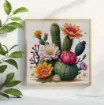 kit para bordar punto cruz 30x30cms incluye tela hilos agujas sin bastidor motivo impreso cactus 4