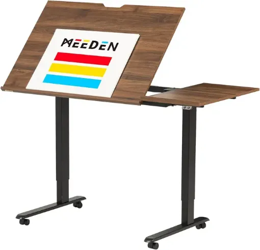 mesa dibujo electrica ajustable inclinable para suministros arte meeden 138x68x79 128cms nogal 0