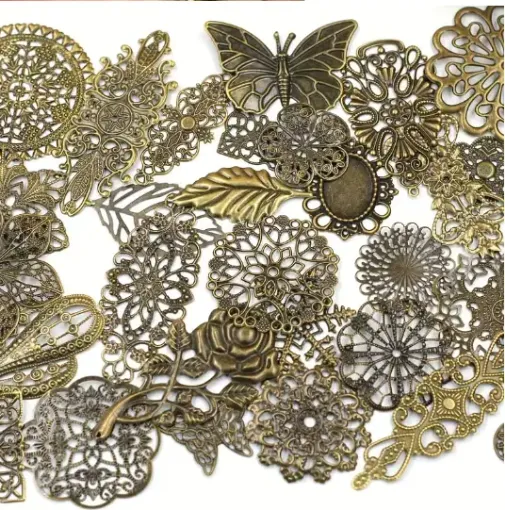 apliques vintage metal filigranas conectores 60mms color bronce antiguo x10 unidades surtidas 0