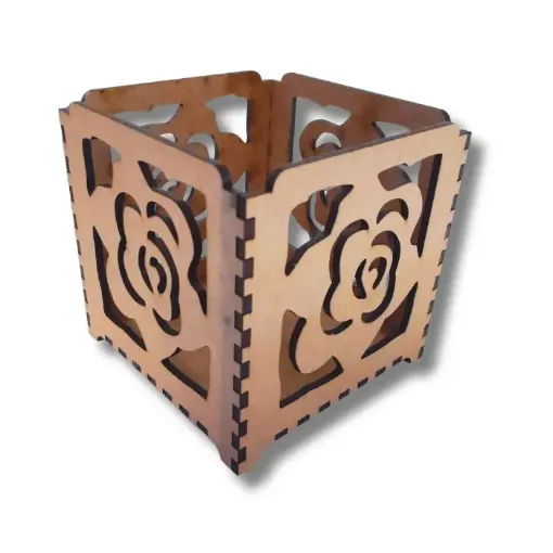 fanal veladora mdf 3mms calado laser 10x10x11cms modelo 010 flor 0