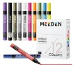 set 12 marcadores acrilicos profesionales punta reversible 0 5mm 1mm 2mms meeden x12 colores 0