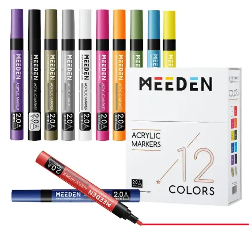 set 12 marcadores acrilicos profesionales punta reversible 0 5mm 1mm 2mms meeden x12 colores 0
