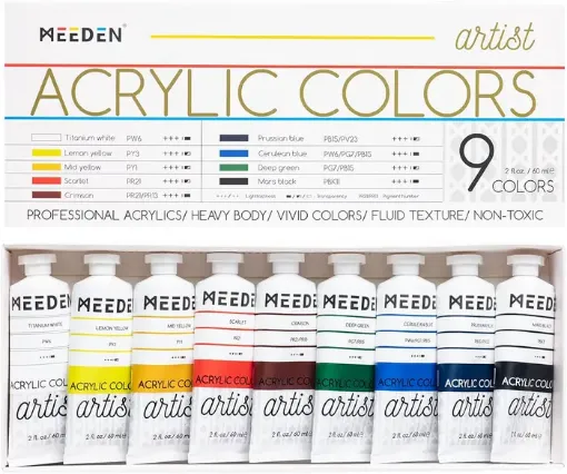 set 9 acrilicos premium pomo 60ml no toxicos sin acido meeden pintura acrilica profesional 0