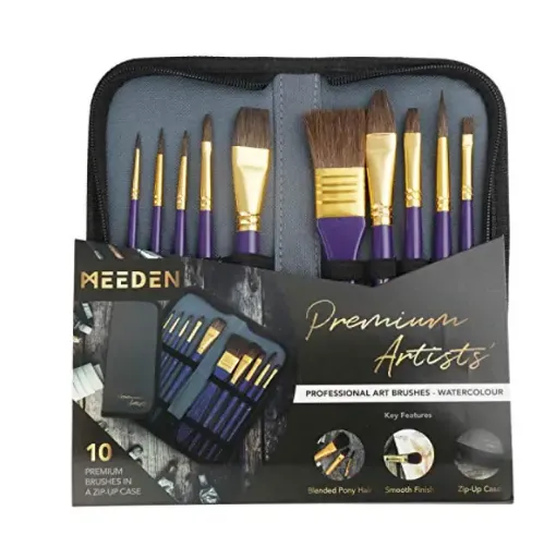 set 10 pinceles para acuarela artist watercolor brush meeden pelo pony practico estuche 0