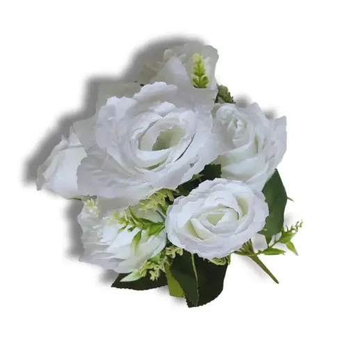 ramo flores artificiales pimpollos ilusion plastica x7 33cms t73 color blanco 0