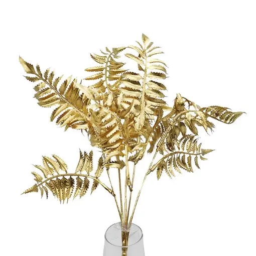 ramo hojas artificiales helecho metalizado 37cms color dorado 0