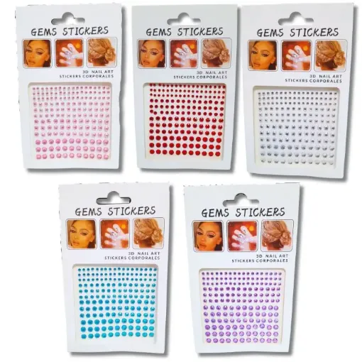 sticker gems stickers 3d nail art 11x18cms piedras facetadas varias medidas colores 0