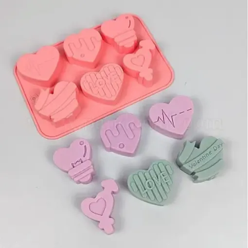 molde silicona grado alimenticio para jabones masas resina epoxi corazones x6 medida 185x125x20mm 0