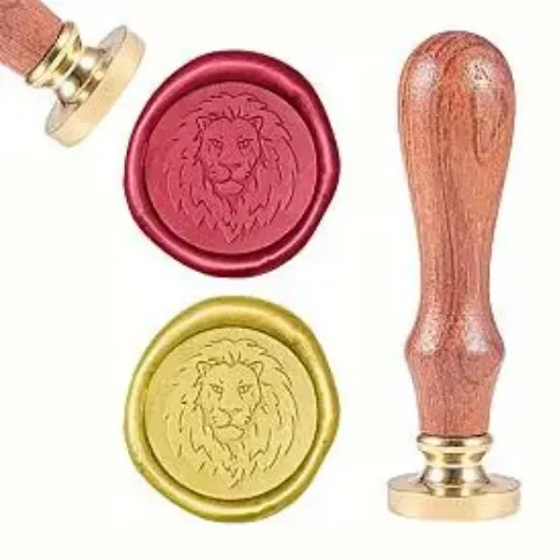 sello para estampar cera 25mms mango madera modelo leon 0
