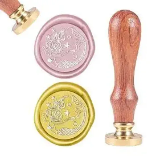 sello para estampar cera 25mms mango madera modelo sirena 0
