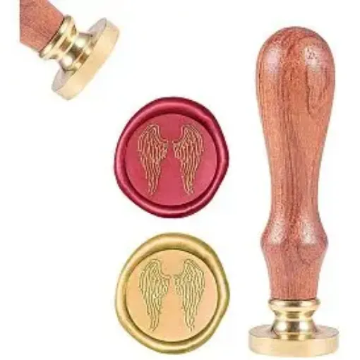 sello para estampar cera 25mms mango madera modelo alas angel 0