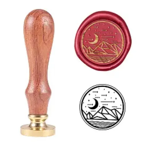 sello para estampar cera 25mms mango madera modelo paisaje luna 0