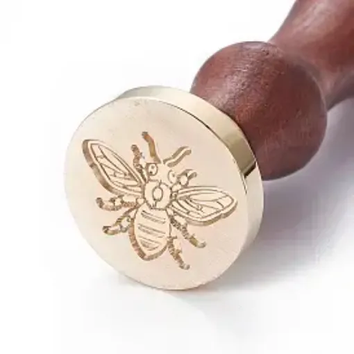 sello para estampar cera 25mms mango madera modelo abeja 0