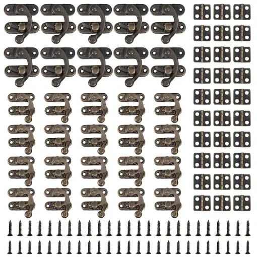 herraje para cajas baules juego broche 42x37mms bisagras tornillos metalicos x5 juegos oro viejo 0