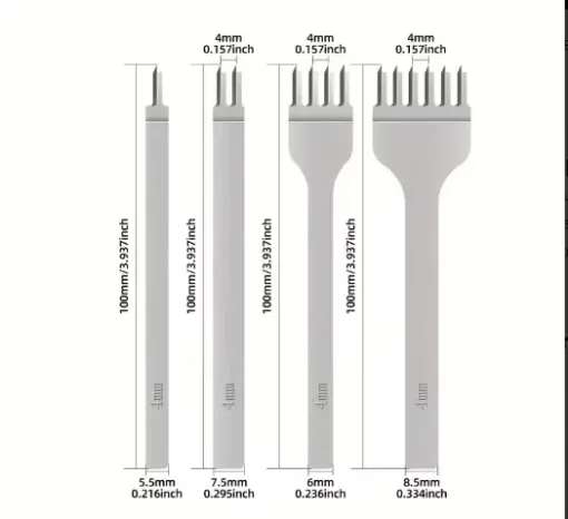 set herramientas para cuero acero x4 perforadoras espaciado 4mms 1 2 4 6 dientes 0