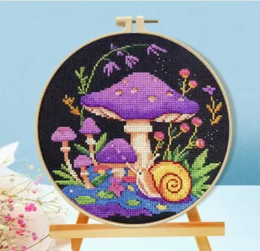 kit para bordar punto cruz 24x24cms incluye tela hilos agujas sin bastidor motivo impreso setas 0